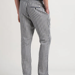 Silver Striped Linen Pant: Navy
