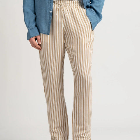 Silver Striped Linen Pant: Beige