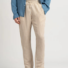 Silver Striped Linen Pant: Beige