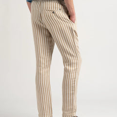 Silver Striped Linen Pant: Beige