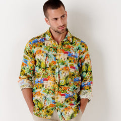 Tropea Print Linen Shirt L/S: Garden