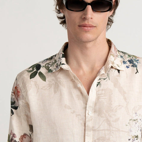 Floral Print Linen Vera Shirt L/S: Ecru