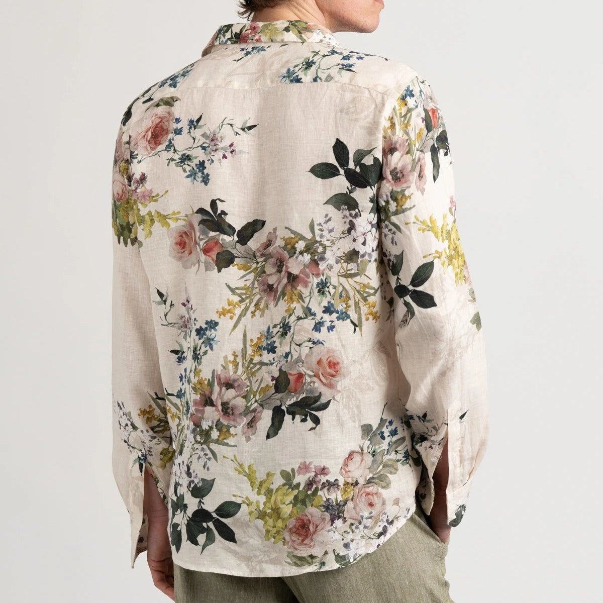 Floral Print Linen Vera Shirt L/S: Ecru