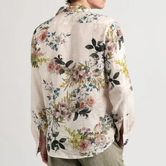 Floral Print Linen Vera Shirt L/S: Ecru