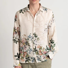 Floral Print Linen Vera Shirt L/S: Ecru