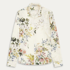 Floral Print Linen Vera Shirt L/S: Ecru