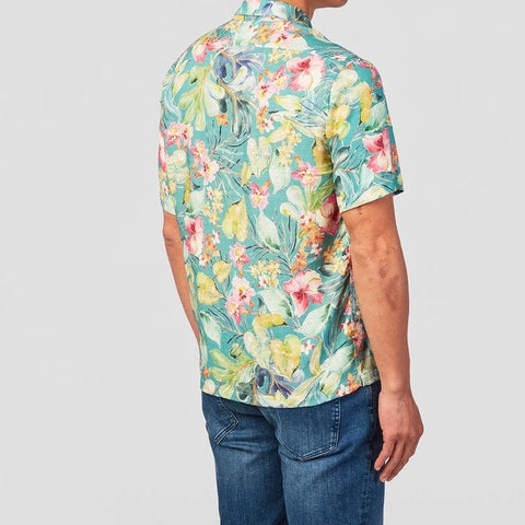 Orchid Print Shirt S/S: Turquoise