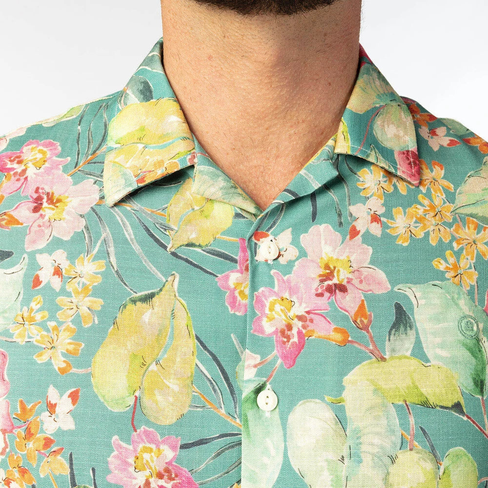 Orchid Print Shirt S/S: Turquoise