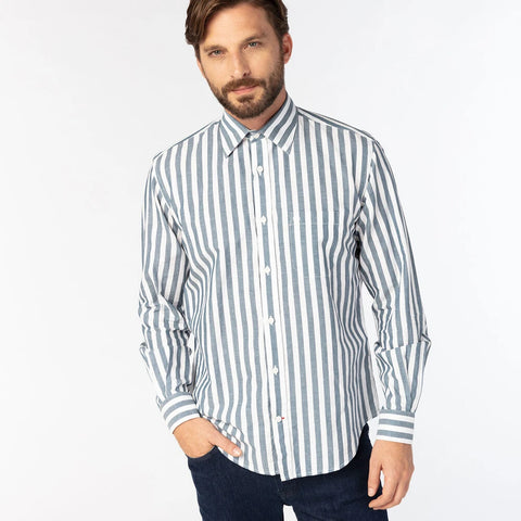 Vertical Stripe Shirt L/S: Granite & White