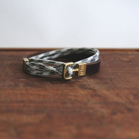 Double Wrap Leather & Cord Bracelet: Greyscale