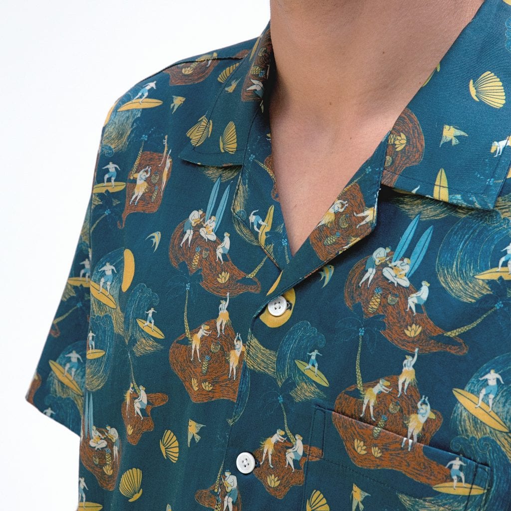 Stachio Surf Story Print Shirt S/S: Blue