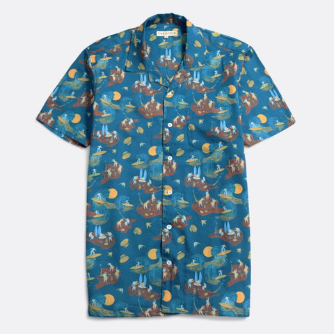 Stachio Surf Story Print Shirt S/S: Blue
