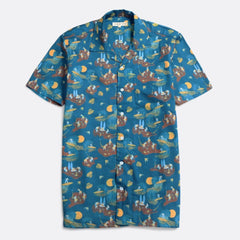 Stachio Surf Story Print Shirt S/S: Blue