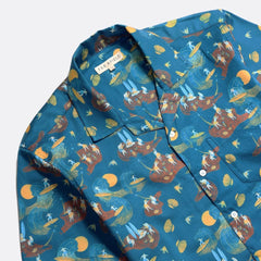 Stachio Surf Story Print Shirt S/S: Blue