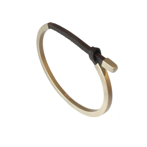 Leather & Brass Cuff:Black