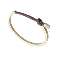 Braided Leather & Brass Cuff:Brown