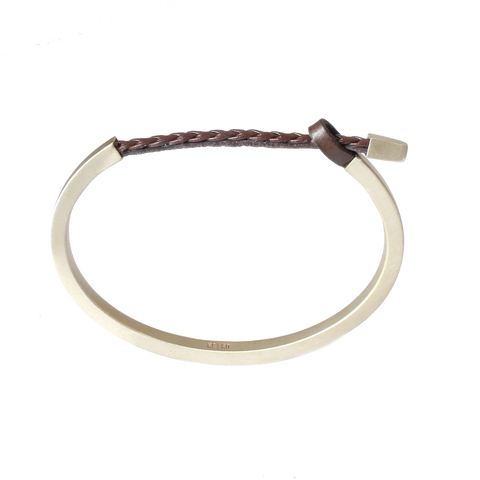 Braided Leather & Brass Cuff:Brown