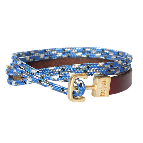 Double Wrap Leather & Cord Bracelet: Blue Camo