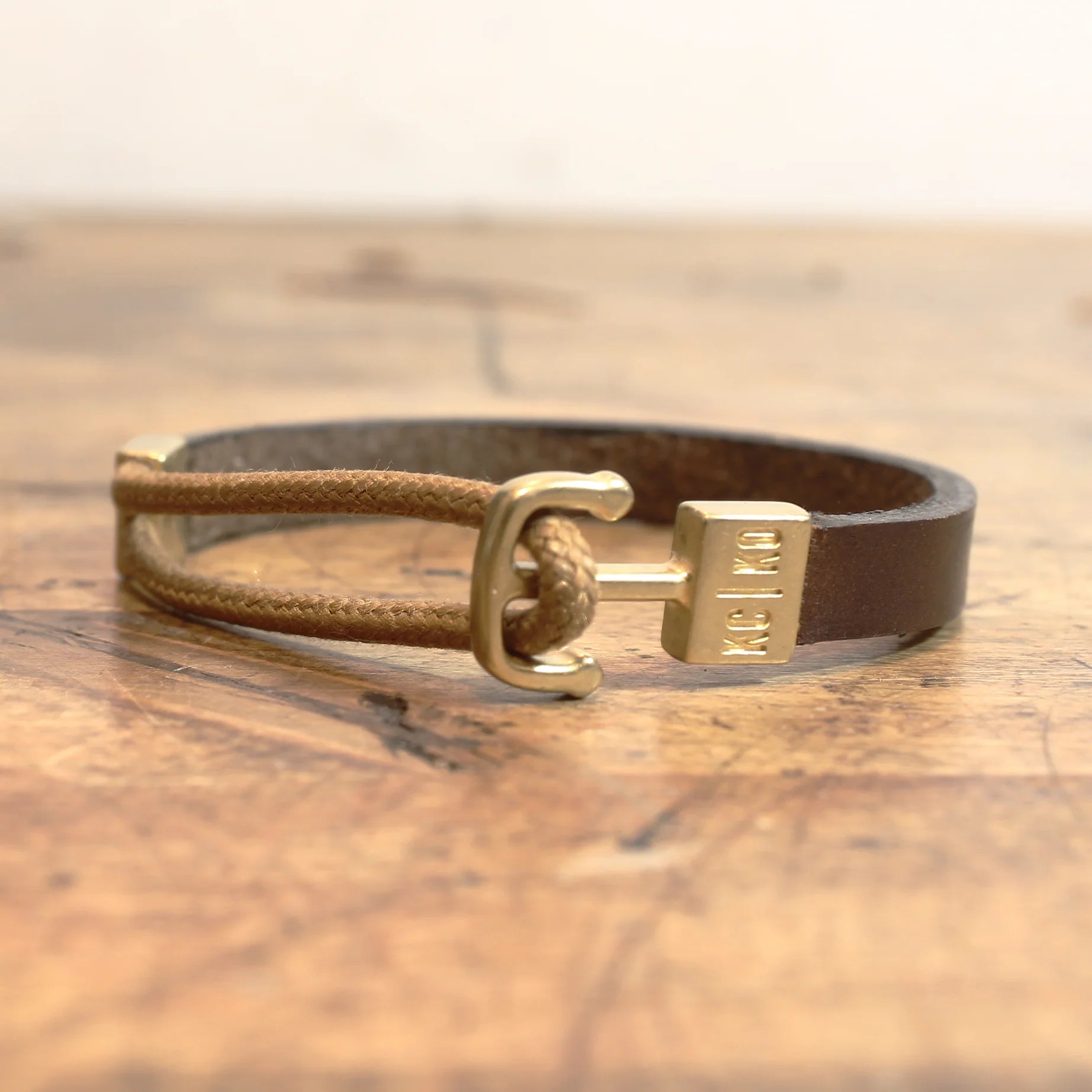 Single Wrap Leather & Cord Bracelet: Camel