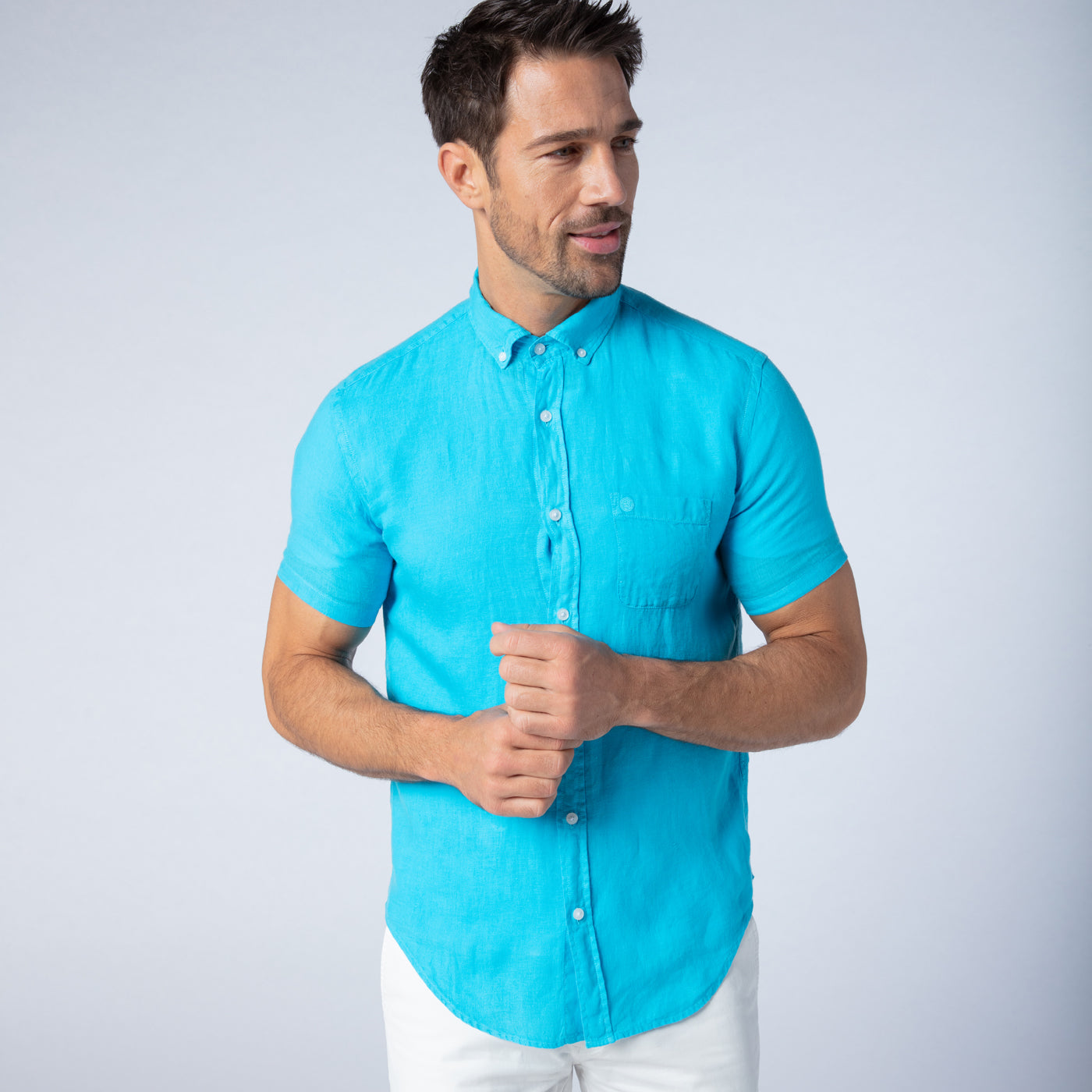 Solid Linen Shirt S/S: Turquiose