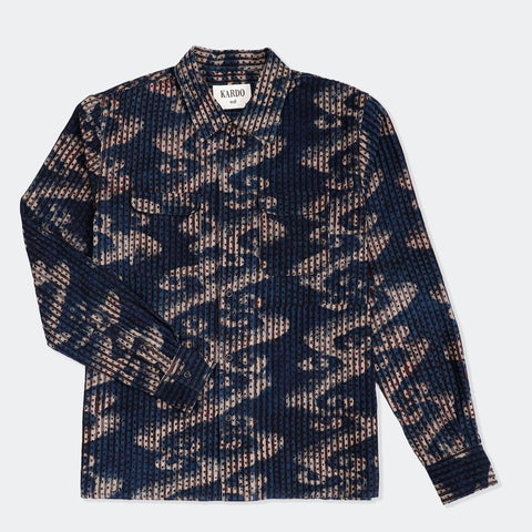 Martand Printed Corduroy Shirt L/S: Navy