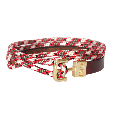 Double Wrap Leather & Cord Bracelet: Red Camo
