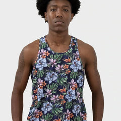 Tedford Colorful Floral Tank: Navy