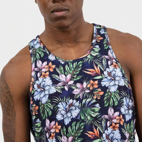 Tedford Colorful Floral Tank: Navy