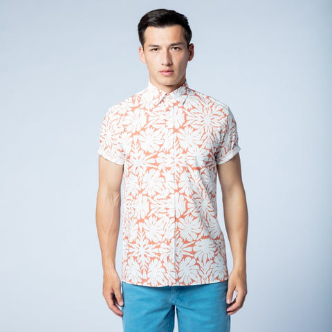 Flower Print Shirt S/S: Apricot