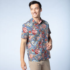 Floral Print Shirt S/S: Indigo