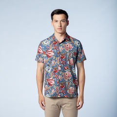 Floral Print Shirt S/S: Indigo