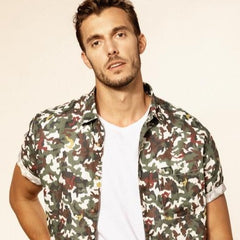 Camouflage Print Linen Shirt S/S: Camo