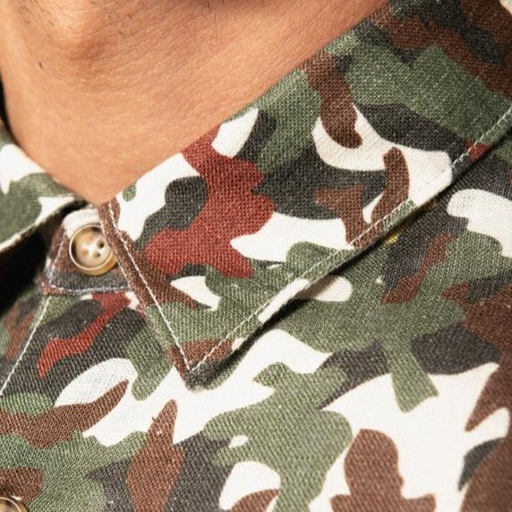 Camouflage Print Linen Shirt S/S: Camo