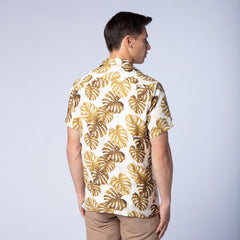 Jungle Leaf Print Shirt S/S: Off White