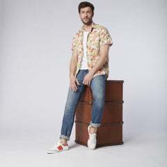 Bright Leaf Print Shirt S/S: White