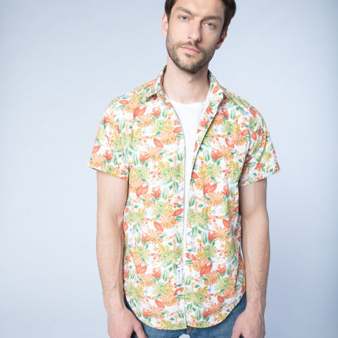 Bright Leaf Print Shirt S/S: White