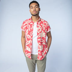 Retro Hawaiian Print Shirt S/S: Orange