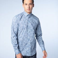 Fitted Stripe & Floral Shirt L/S: Blue