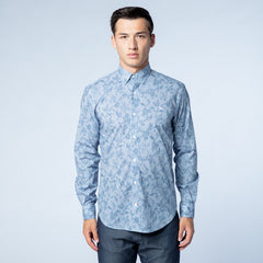 Fitted Stripe & Floral Shirt L/S: Blue