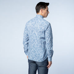 Fitted Stripe & Floral Shirt L/S: Blue