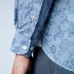 Fitted Stripe & Floral Shirt L/S: Blue