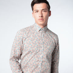 Fitted Geometric Shirt L/S: White