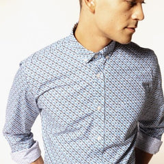 Graphic Print Poplin Shirt L/S: Blue