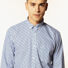 Graphic Print Poplin Shirt L/S: Blue