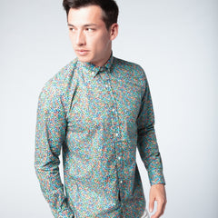 Fitted Floral Shirt L/S: Navy
