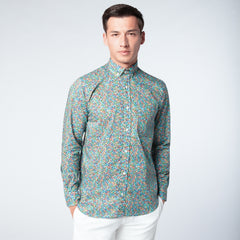 Fitted Floral Shirt L/S: Navy