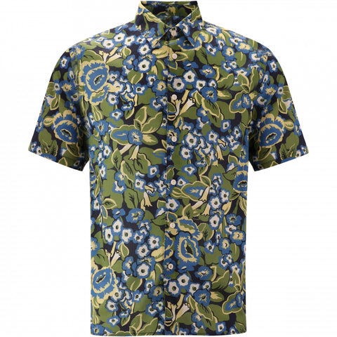 Modern Floral Print Shirt S/S: Royal & Olive