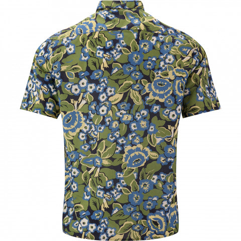 Modern Floral Print Shirt S/S: Royal & Olive