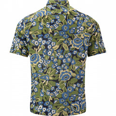 Modern Floral Print Shirt S/S: Royal & Olive